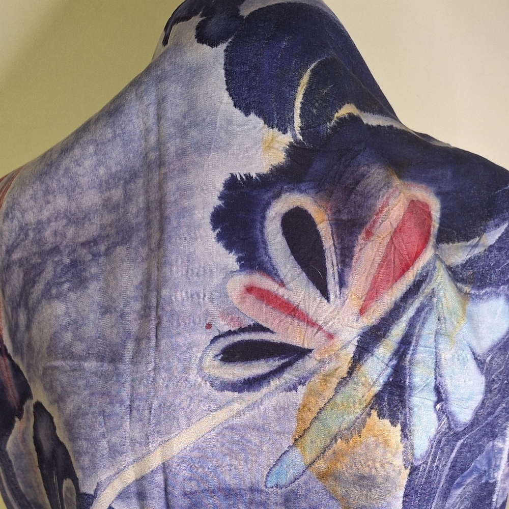 Abstract Wave Pattern Shawl Or Scarf  in Lavender, Navy & Coral 65" X 42" - Picture 2 of 4